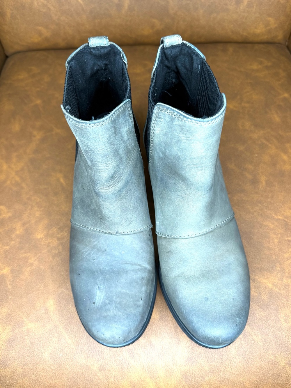 Sorel Joan of Arctic Wedge II Chelsea Boots Gray Leather Womens 7.5